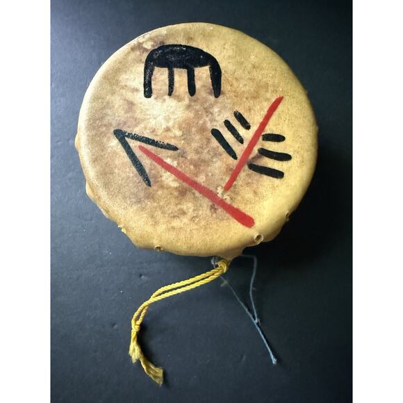 Vintage Native American Stretched Rawhide Leather Drum Hand Painted Southwestern - Picture 4 of 7